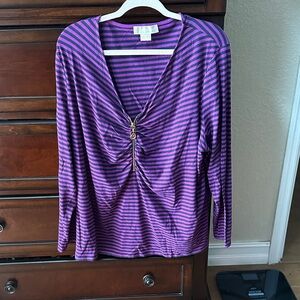 MICHAEL Michael Kors Purple Striped Long Sleeve Top